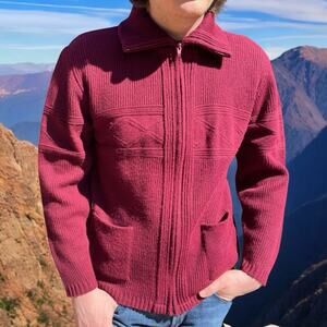 Vintage 80s Men’s Zip Front London Fog Cardigan Sweater Turtleneck Wine Red L XL